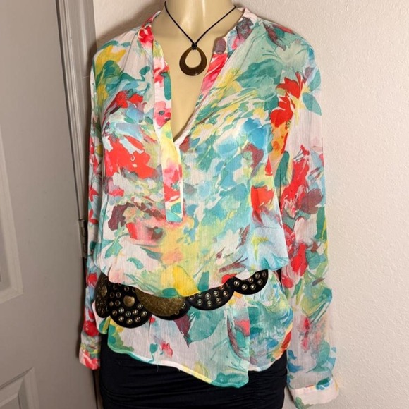 Fever Tops - Fever Y2K multicoloured floral sheer type blouse